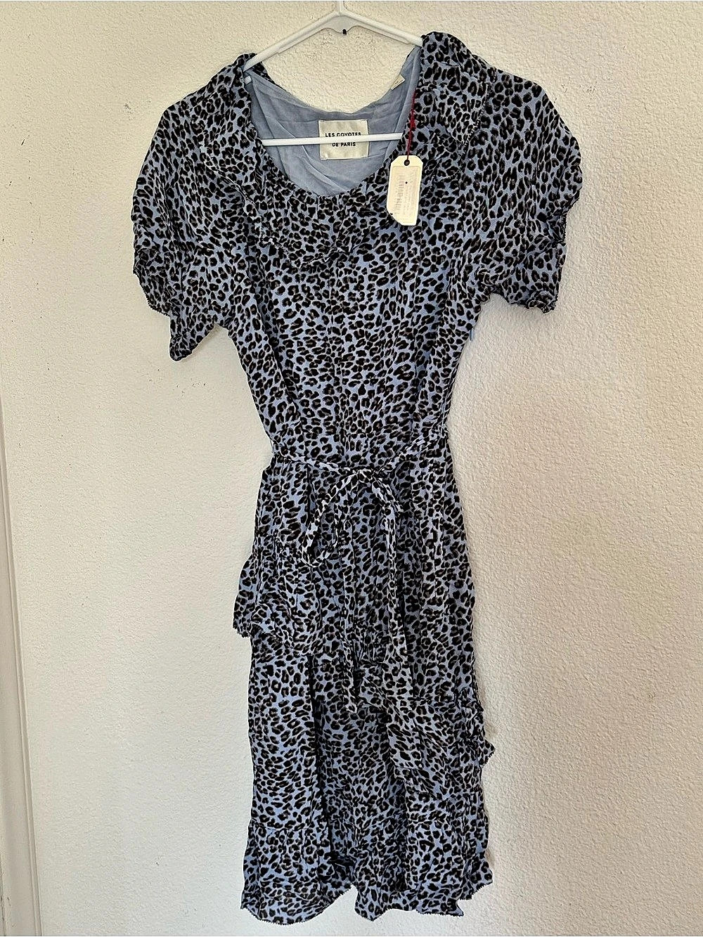 Les Coyotes de Paris Kaya Animal Print Midi Dress Blue & Brown Size Small NWT